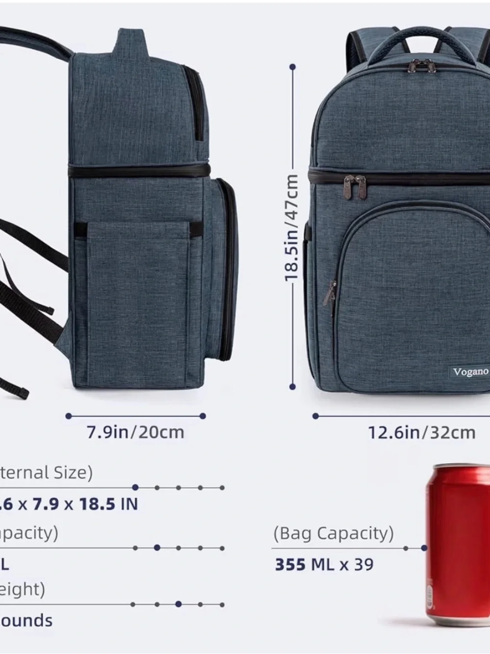 New Vogano Charcoal Gray Picnic Backpack - complete with everything you need!